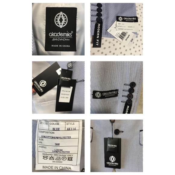 Pin striped sport coat jacket Akademiks blue & white 38R Cotton blend NWT - Picture 5 of 9